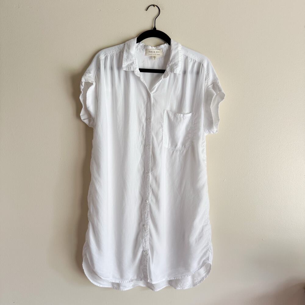 Cloth & Stone White Short Sleeve Collared Button Front Tunic Medium